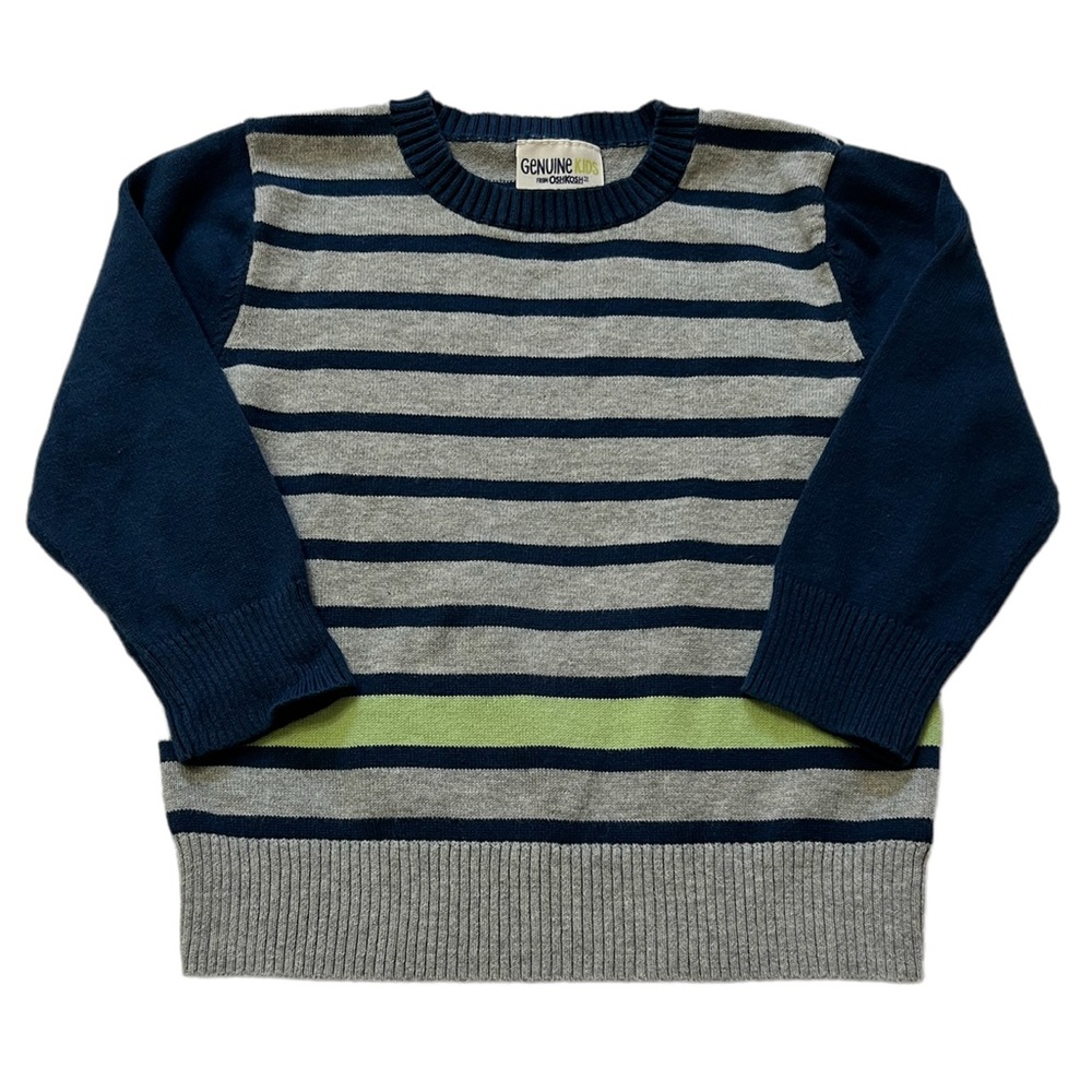 Genuine Kids From Oshkosh Blue and Gray Stripe Sweater 2T Round Neck 100% Cotton